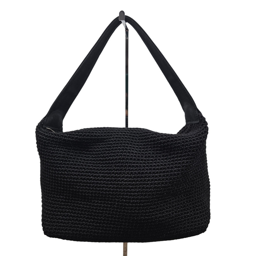 The Sak Black Nylon Crochet Leather Hobo Bag Mid-Sized Lined